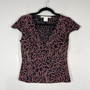 Studio M Flutter Sleeve Floral Top Black Red Short Sleeve Surplice V Neck Y2K